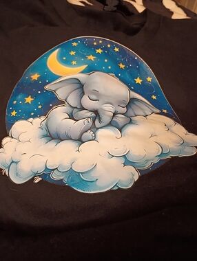 Cute Sleeping Elephant Graphic Tee - Blue & White